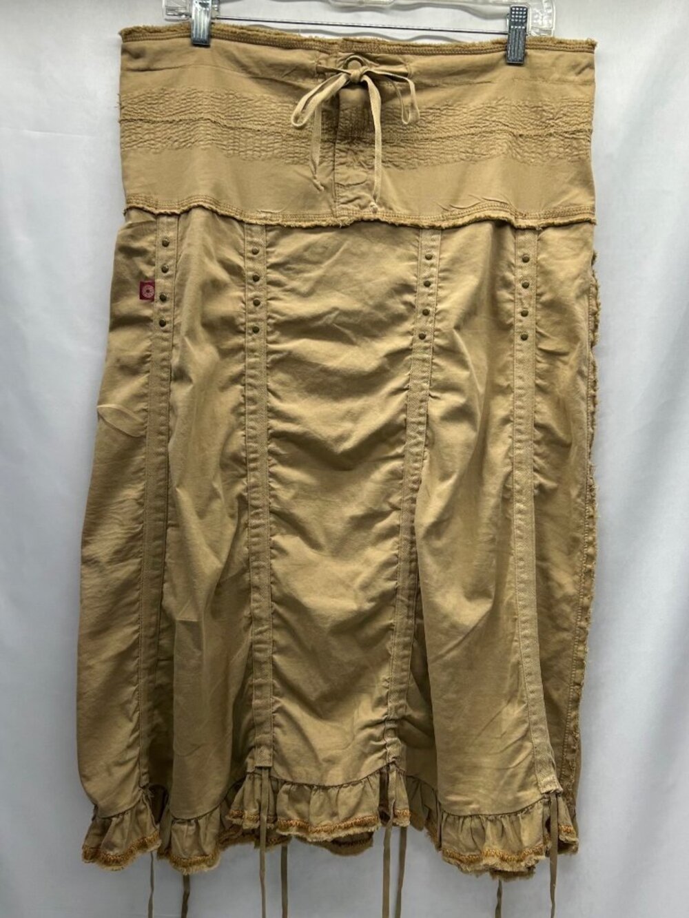 XCVI WEARABLES Boho Skirt Women's M Khaki Made In USA Adj. Cinching